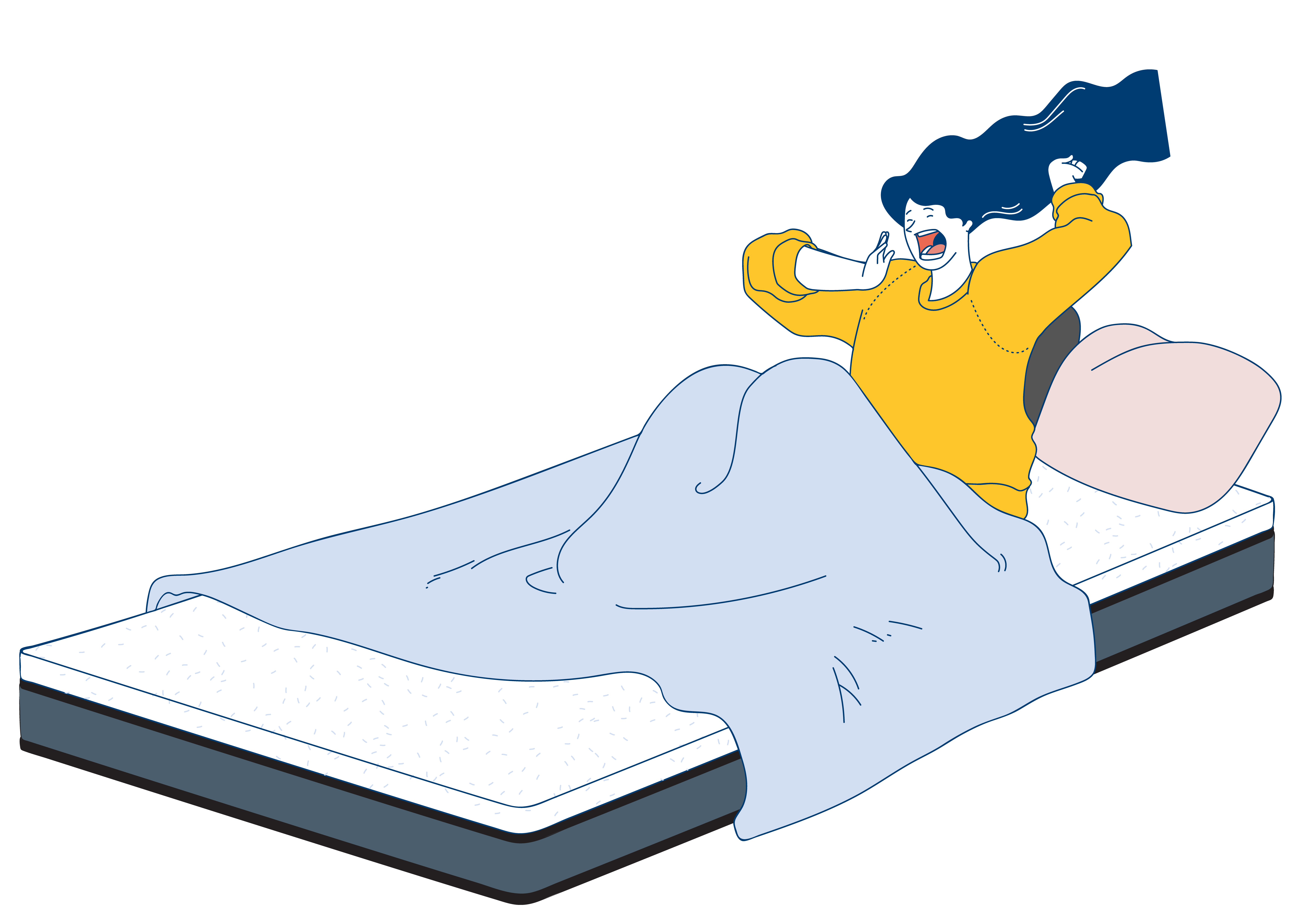 illustration of a woman yawning in bed